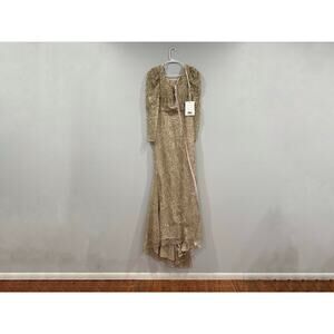 Mac Duggal 11187 Sz 6 Gold Embroidered Lace Appliqué Trumpet FLAW NWD